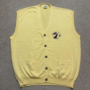 Vtg Mickey Mouse Golf Sweater Vest Mens XL Yellow Disney Store Hong Kong 90s
